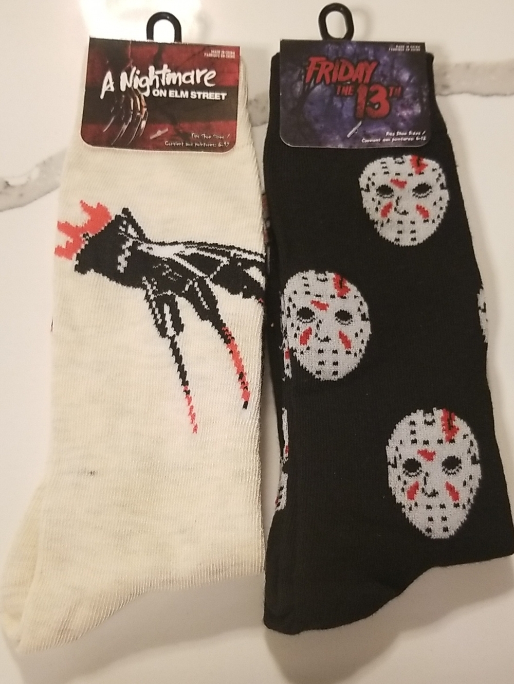 Horror Movie Themed Crew Socks - Freddy Krueger & Jason Designs